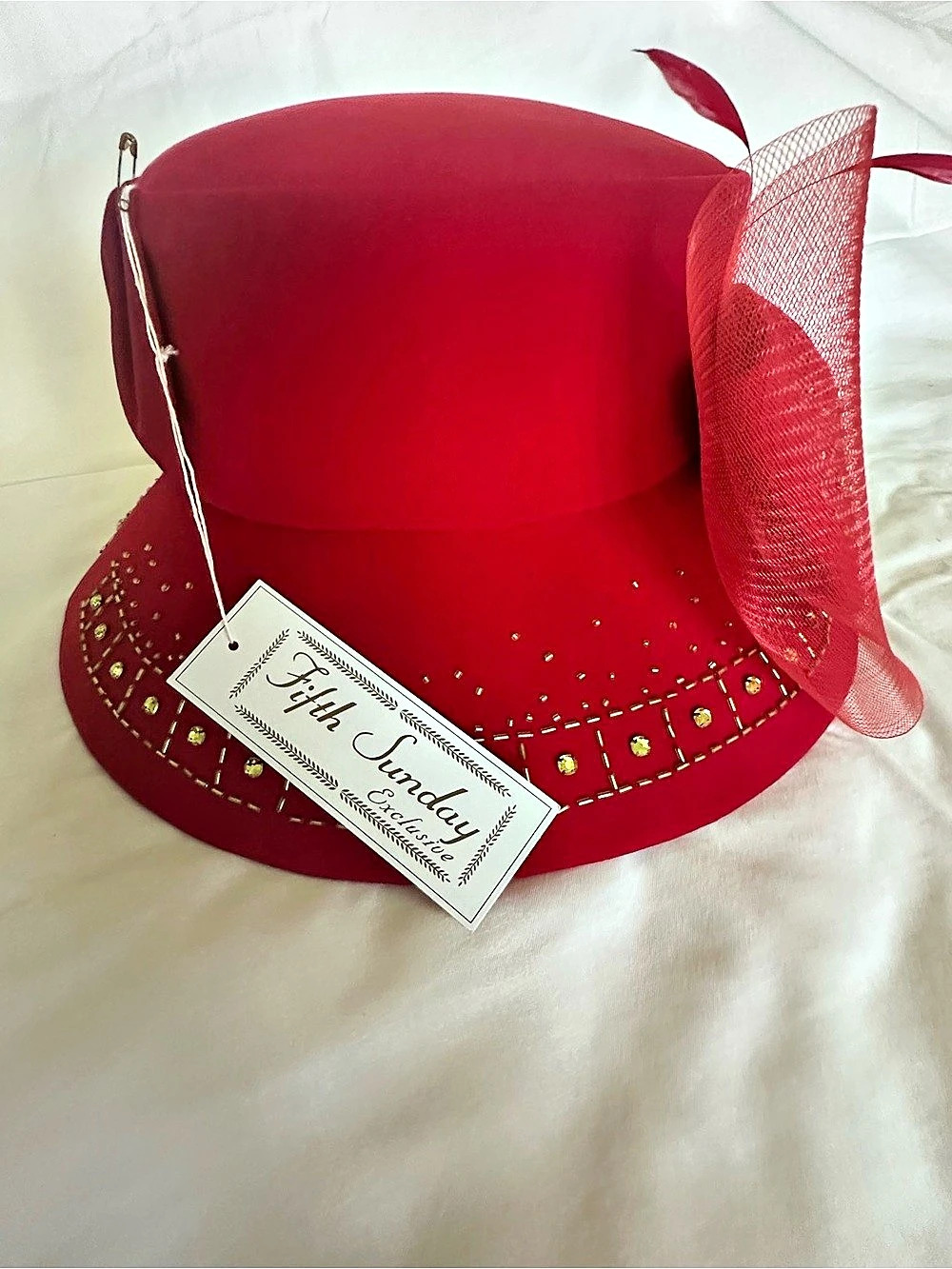 Fifi Jorudy Red Bow Veiled Hat NWT